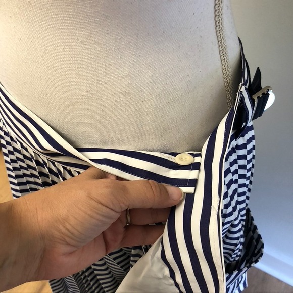 Sacai Thomas Mason Wrap Skirt Womens 12 Blue Stripe Nautical Midi Teacher Office - Picture 7 of 11